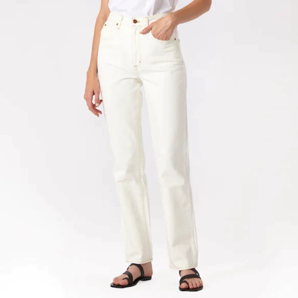 Slvrlake London Ecru High Rise Straight Leg 100% Cotton Denim Jeans Sz 28